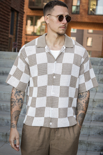 Athletico Loose Fit Crochet Polo Hemd SS Desert Taupe