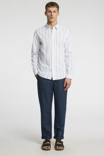 Slim Sun Linen Hemd LS White Wide Stripe