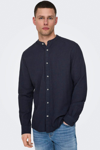 CAIDEN LS SOLID LINEN MAO Hemd Night Sky