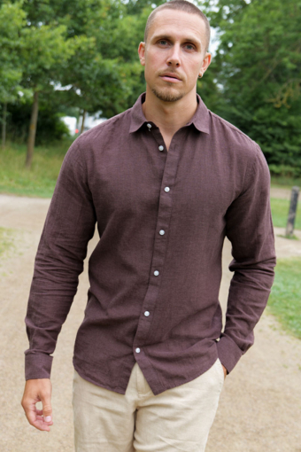 Caiden LS Linen Hemd Coffee Bean Peppercorn