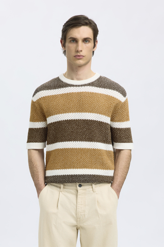 Ginger SS Knit Relaxed Fit Stripe Tee Egret
