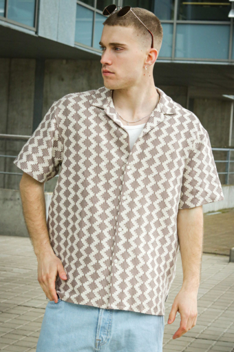 Summer Luke Regular Fit Texture Resort Hemd SS Mocha Meringue