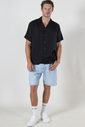 Charlie Satin SS Relaxed Fit Resort Hemd Black