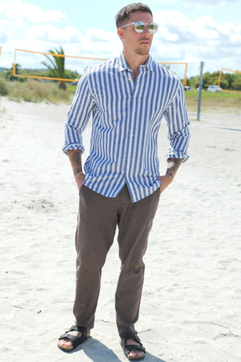 Reg New Linen Hemd LS Sky Captain Stripe
