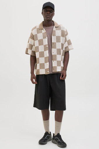 Athletico Loose Fit Crochet Polo Hemd SS Desert Taupe