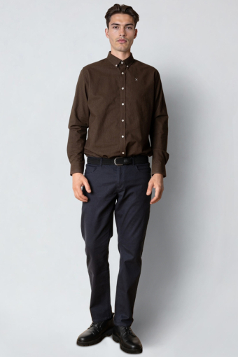 Oxford Stretch Plain L/S Dark Brown Melange