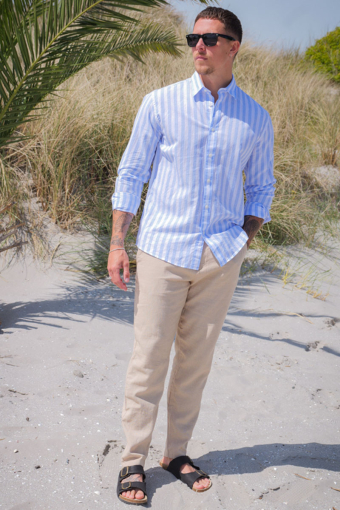 Reg New Linen Hemd LS Cashmere Blue Strupe