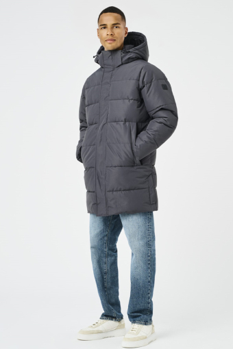 Carl Long Qiulted Coat Grey Pinstripe
