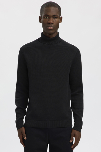 Dane LS Structure Knit Roll Neck Black