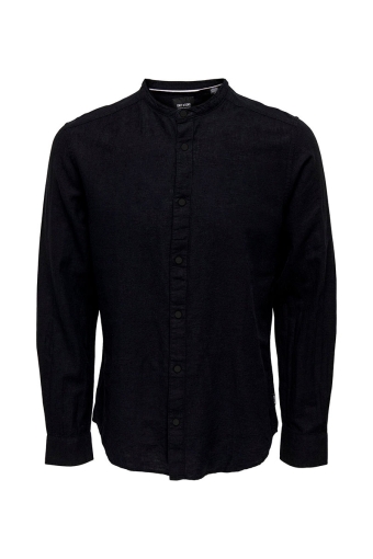 CAIDEN LS SOLID LINEN MAO Hemd Black