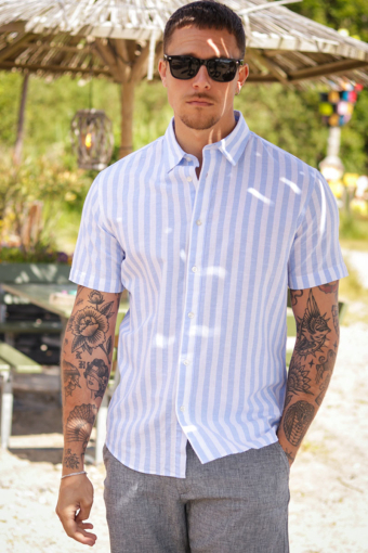 Regular New Linen Hemd SS Cashmere Blue