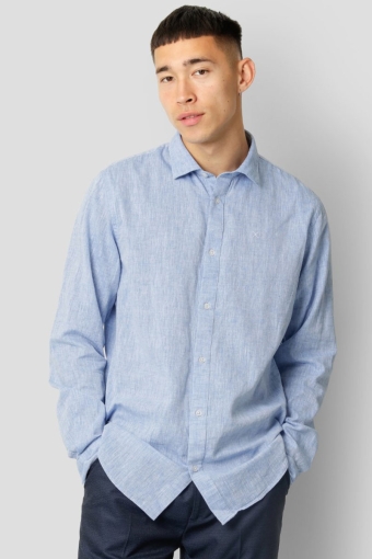 Jamie Cotton Linen Hemd LS Blue Melangé