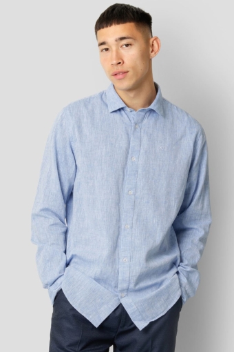 Jamie Cotton Linen Hemd LS Blue Melangé