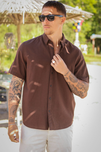 Regular New Linen Hemd SS Coffee Bean