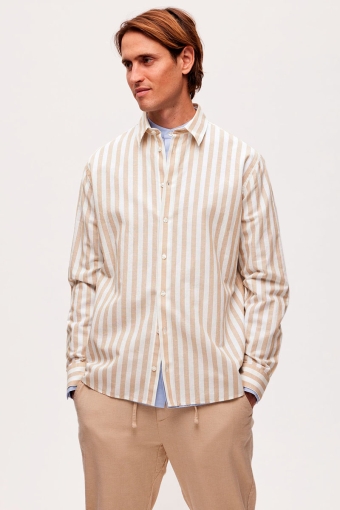 Reg New Linen Hemd LS Kelp Stripe