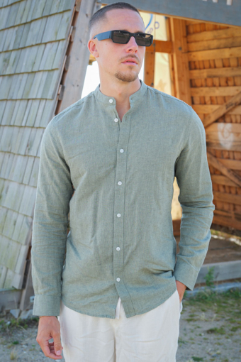 CAIDEN LS SOLID LINEN MAO Hemd Swamp