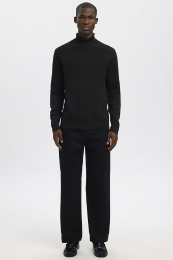 Dane LS Structure Knit Roll Neck Black