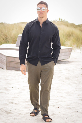 Slim Sun Linen Hemd LS Black