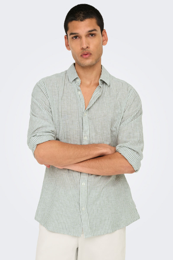 Caiden LS Stripe Linen Hemd Sea Spray