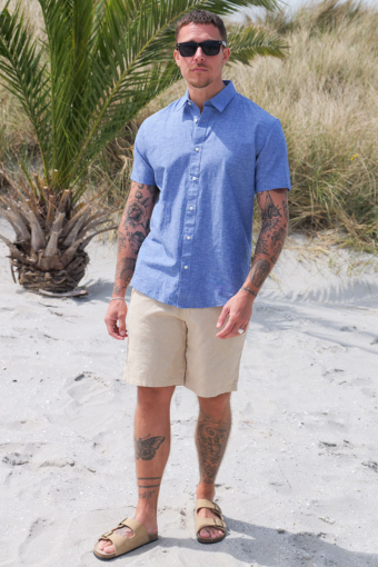 Regular Sun Linen Hemd SS Medium Blue Denim