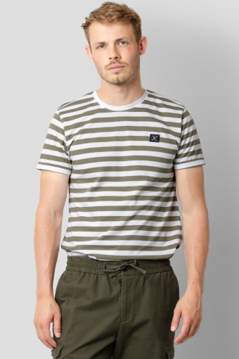 Basic Striped tee SS Dusty Green/White