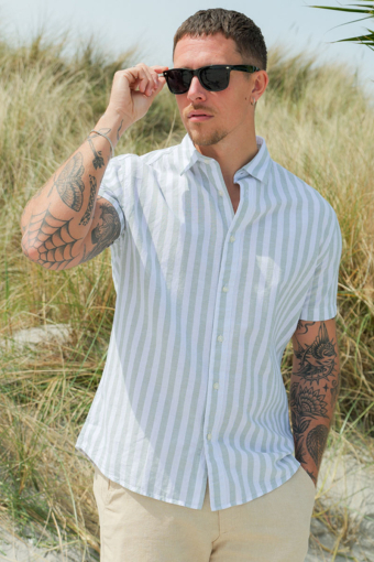 Regular Sun Linen Hemd SS Iceberg Green Stripe