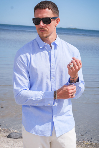Slim Sun Linen Hemd LS Cashmere Blue / White