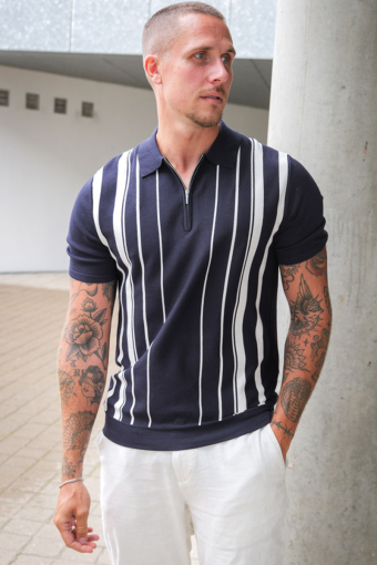 Wyler Regular Fit Zip Polo Knit Dark Navy