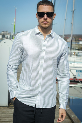 Caiden LS Stripe Linen Hemd Sea Spray