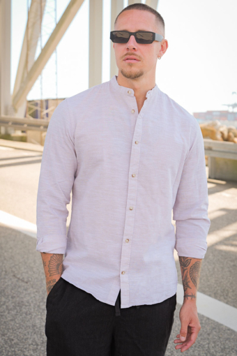 CAIDEN LS SOLID LINEN MAO Hemd Chinchilla