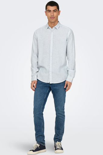 Caiden LS Stripe Linen Hemd Cashmere Blue