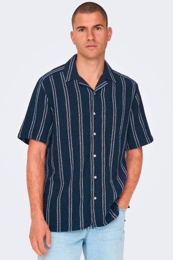Trev Reg Structure Stripe SS Hemd Dark Navy