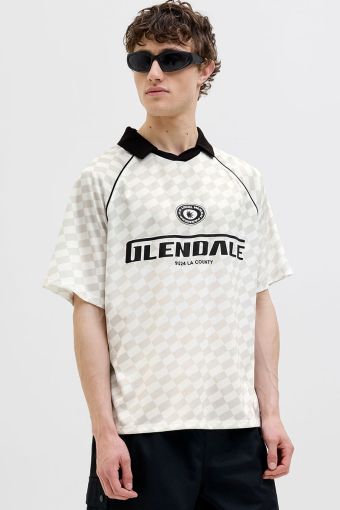 Retreat AOP Mesh Open Collar Polo SS Cloud Dancer