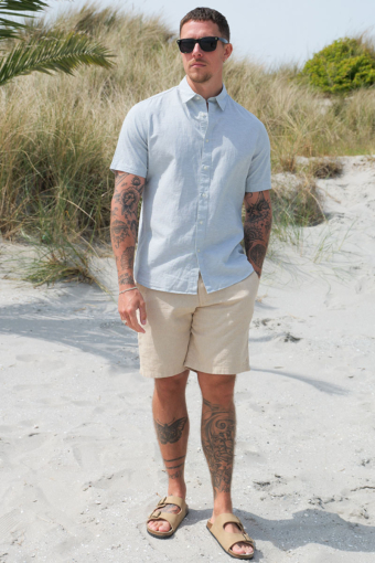 Regular Sun Linen Hemd SS Iceberg Green / White