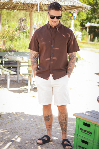 Regular New Linen Hemd SS Coffee Bean