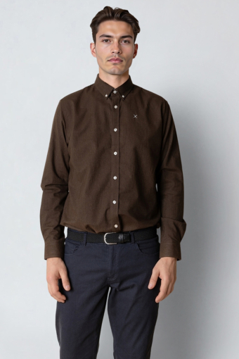 Oxford Stretch Plain L/S Dark Brown Melange