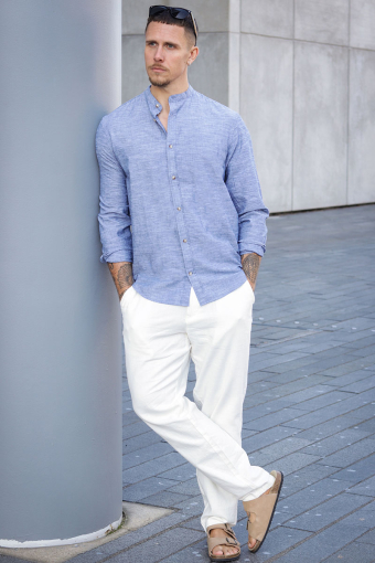 Summer Band Hemd LS Faded Denim