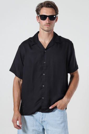Charlie Satin SS Relaxed Fit Resort Hemd Black
