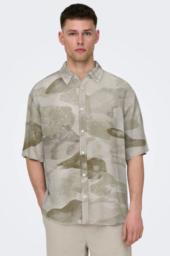 Bud Relaxed Fit AOP Linen Hemd Chinchilla