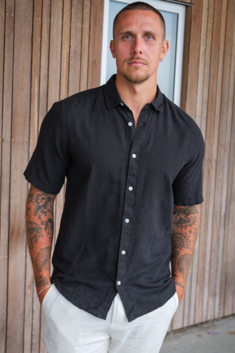Caiden SS Linen Hemd Black