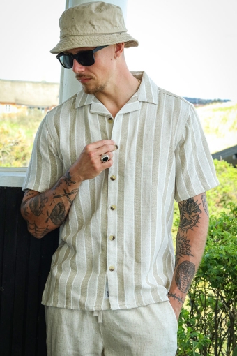 Trev Regular SS Structure Stripe Hemd Vintage Khaki