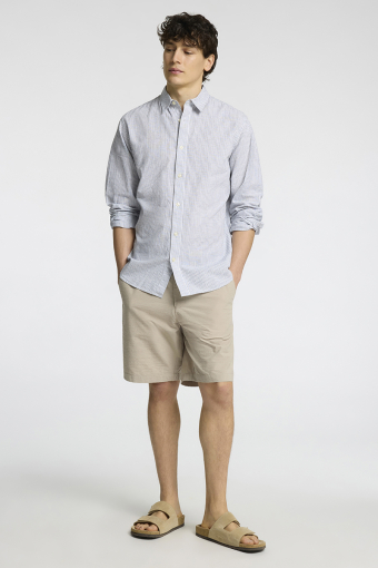 Slim Sun Linen Hemd LS Bright White Thin Stripe