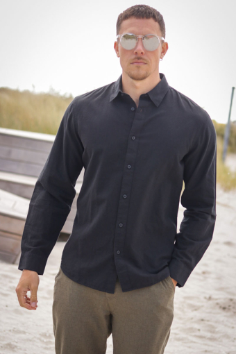 Slim Sun Linen Hemd LS Black