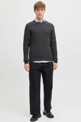 Emil Knit Cable Crew Neck Dark Grey Melange