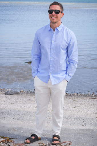 Slim Sun Linen Hemd LS Cashmere Blue / White