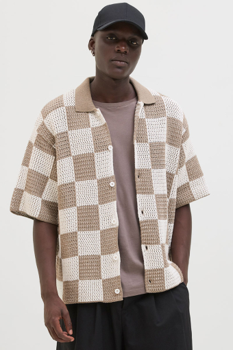 Athletico Loose Fit Crochet Polo Hemd SS Desert Taupe