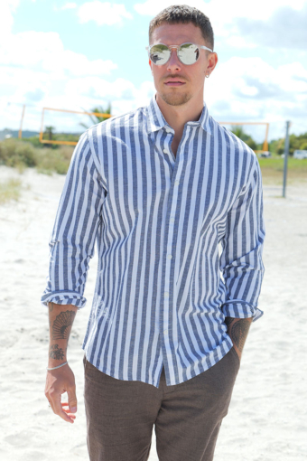 Reg New Linen Hemd LS Sky Captain Stripe