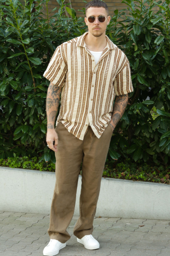 Dani Chrochet Resort SS Hemd Brown Stripe