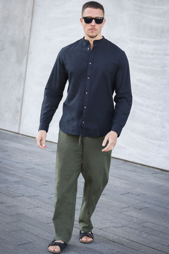 Sinus Loose Cotton Linen Pants Olive Night