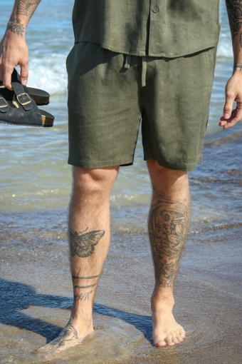 Tel Viscose Linen Shorts Olive Night